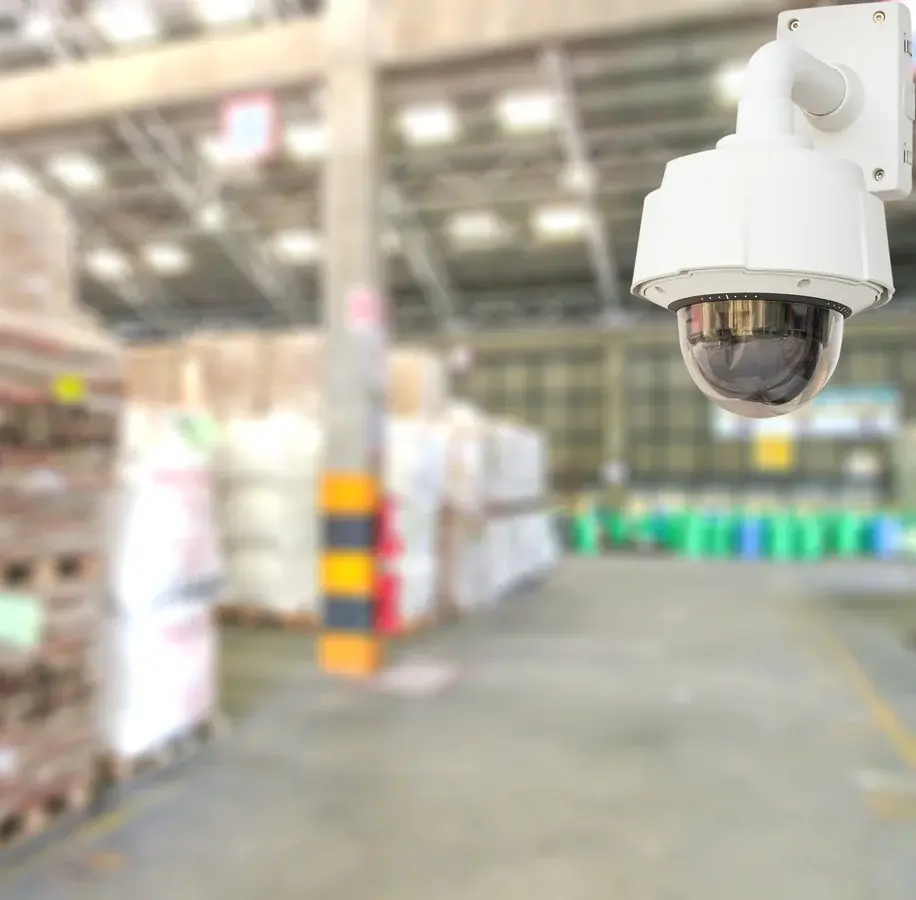 Caméra en train de surveiller des palettes de marchandises