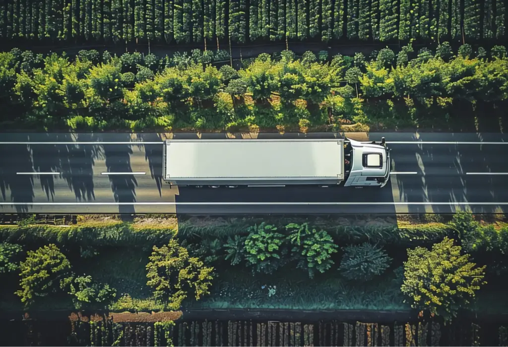 Camion sur la route en plein transport de vin