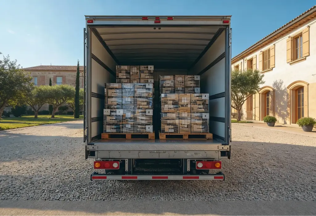 Palette de vin emballée correctement pour le transport - Transport palette vin